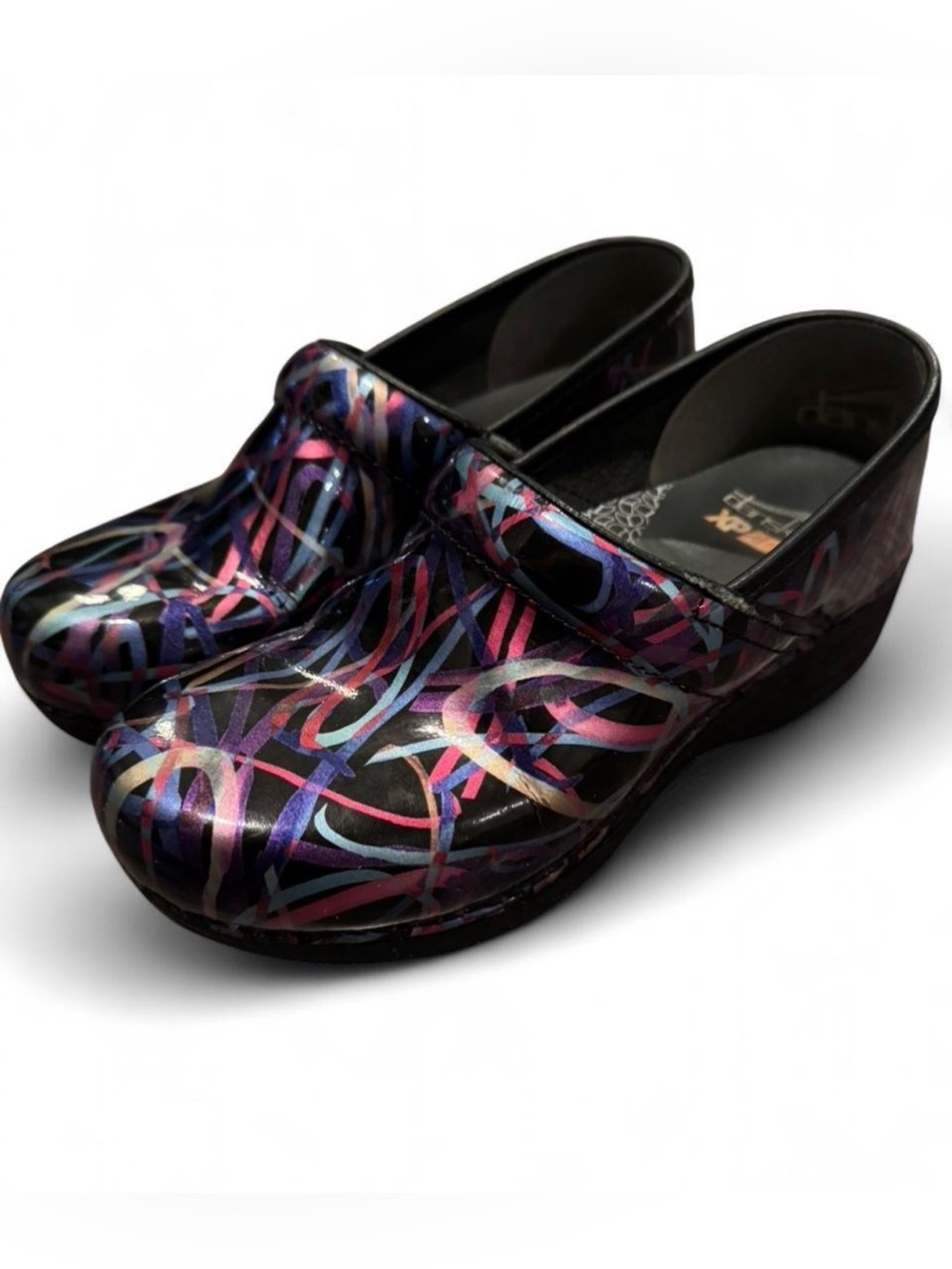 Dansko XP 2.0 Professional Patent Clogs Abstract Scribble Print EU 38 US 7.5-8